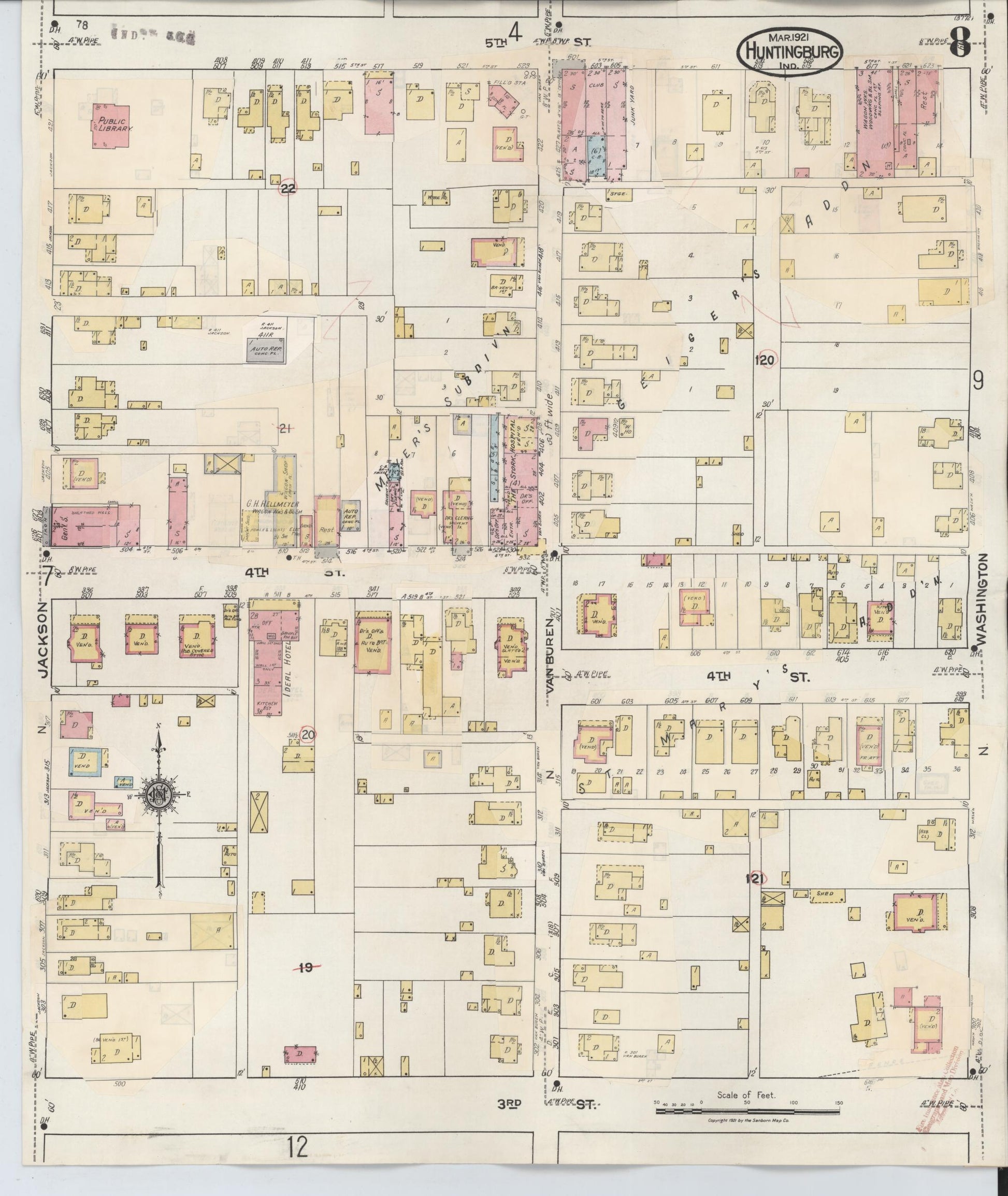 Sanborn Fire Insurance Map from Huntingburg, Dubois County, Indiana (1949), Sheet #0008 - Complete Map Set gallery image, historic Sanborn map, vintage wall art, Indiana Indiana