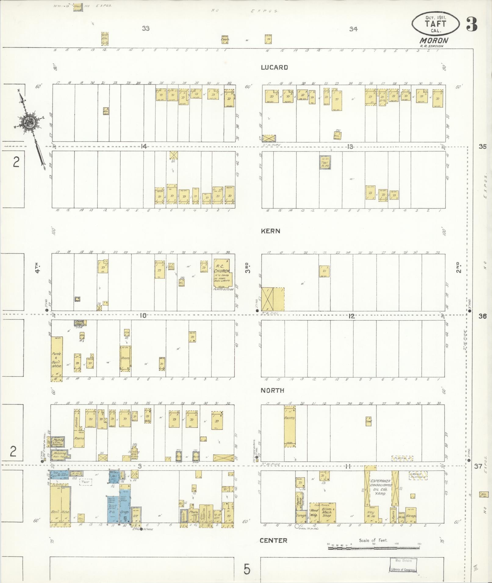 Sanborn Fire Insurance Map from Taft, Kern County, California (1911), Sheet #0003 - Complete Map Set gallery image, historic Sanborn map, vintage wall art, California California