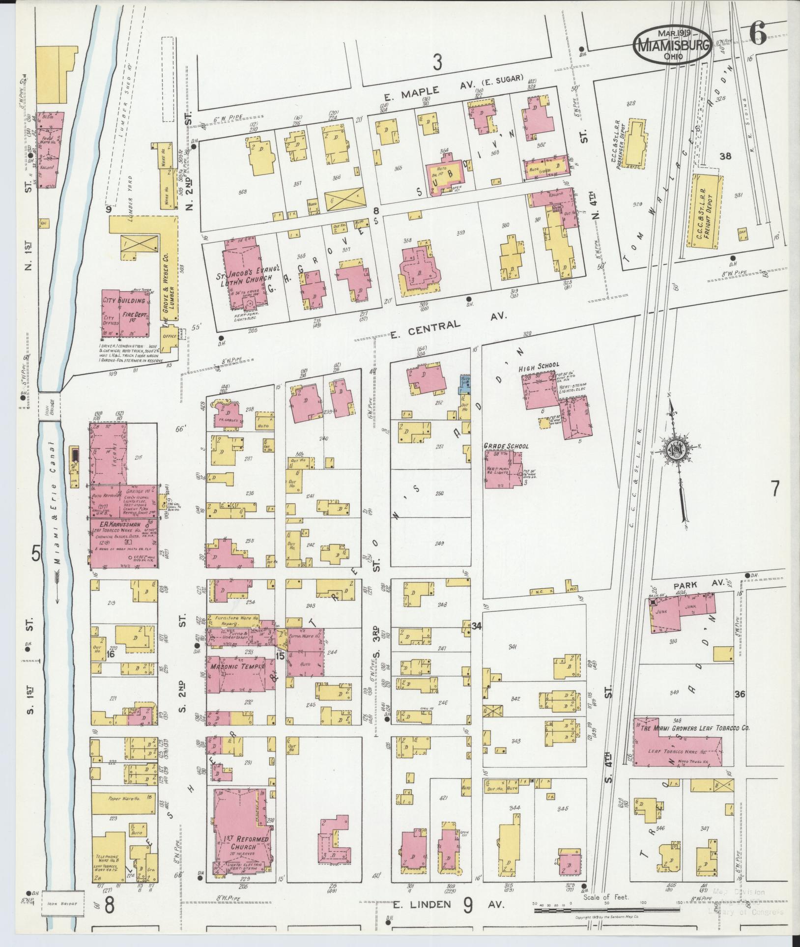 Sanborn Fire Insurance Map from Miamisburg, Montgomery County, Ohio (1919), Sheet #0006 - Complete Map Set gallery image, historic Sanborn map, vintage wall art, Ohio Ohio