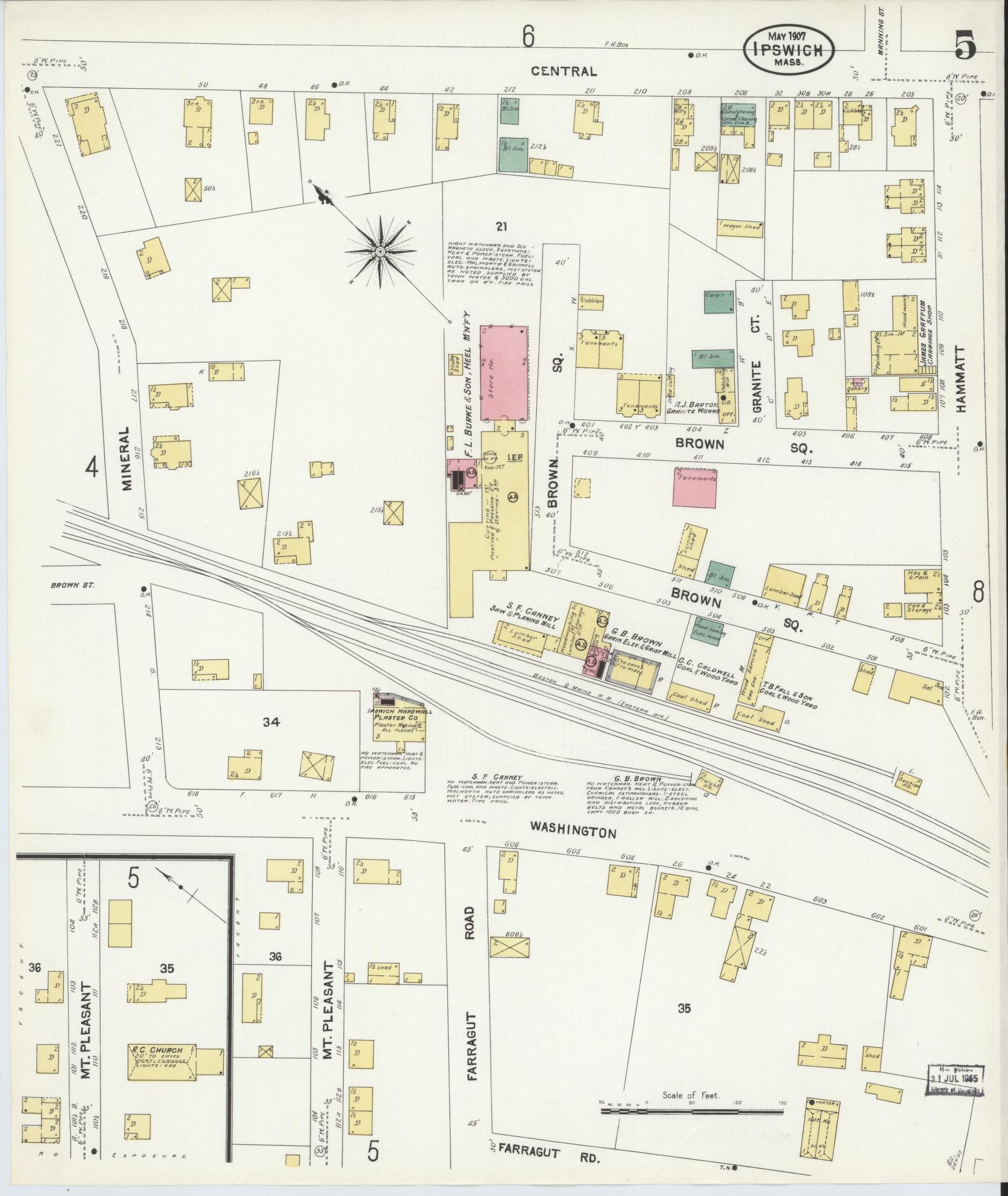 Sanborn Fire Insurance Map from Ipswich, Essex County, Massachusetts (1907), Sheet #0005 - Complete Map Set gallery image, historic Sanborn map, vintage wall art, Massachusetts Massachusetts