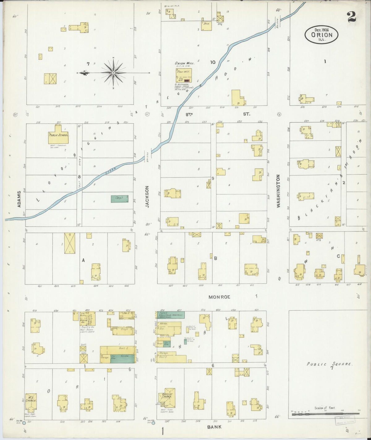 Sanborn Fire Insurance Map from Orion, Henry County, Illinois (1906), Sheet #0002 - Historic Sanborn Fire Insurance Map Print, vintage old map wall art, antique decor, genealogy gift, Illinois Illinois map