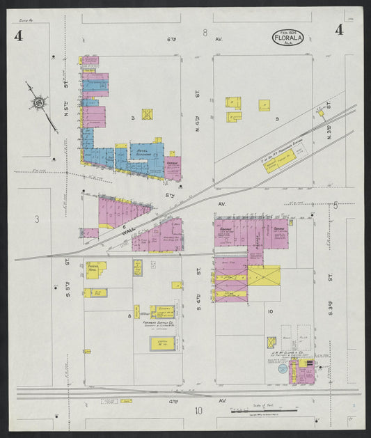 Sanborn Fire Insurance Map from Florala, Covington County, Alabama (1924), Sheet #0004 - Historic Sanborn Fire Insurance Map Print, vintage old map wall art, antique decor, genealogy gift, Alabama Alabama map