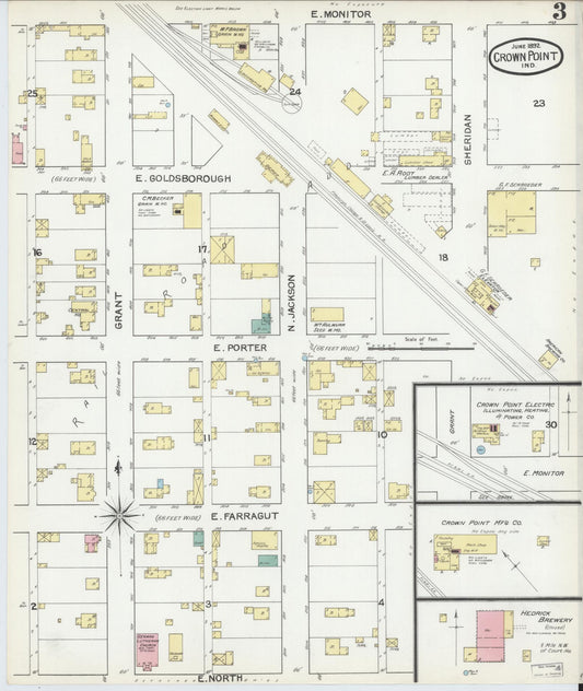 Sanborn Fire Insurance Map from Crown Point, Lake County, Indiana (1892), Sheet #0003 - Historic Sanborn Fire Insurance Map Print, vintage old map wall art, antique decor, genealogy gift, Indiana Indiana map