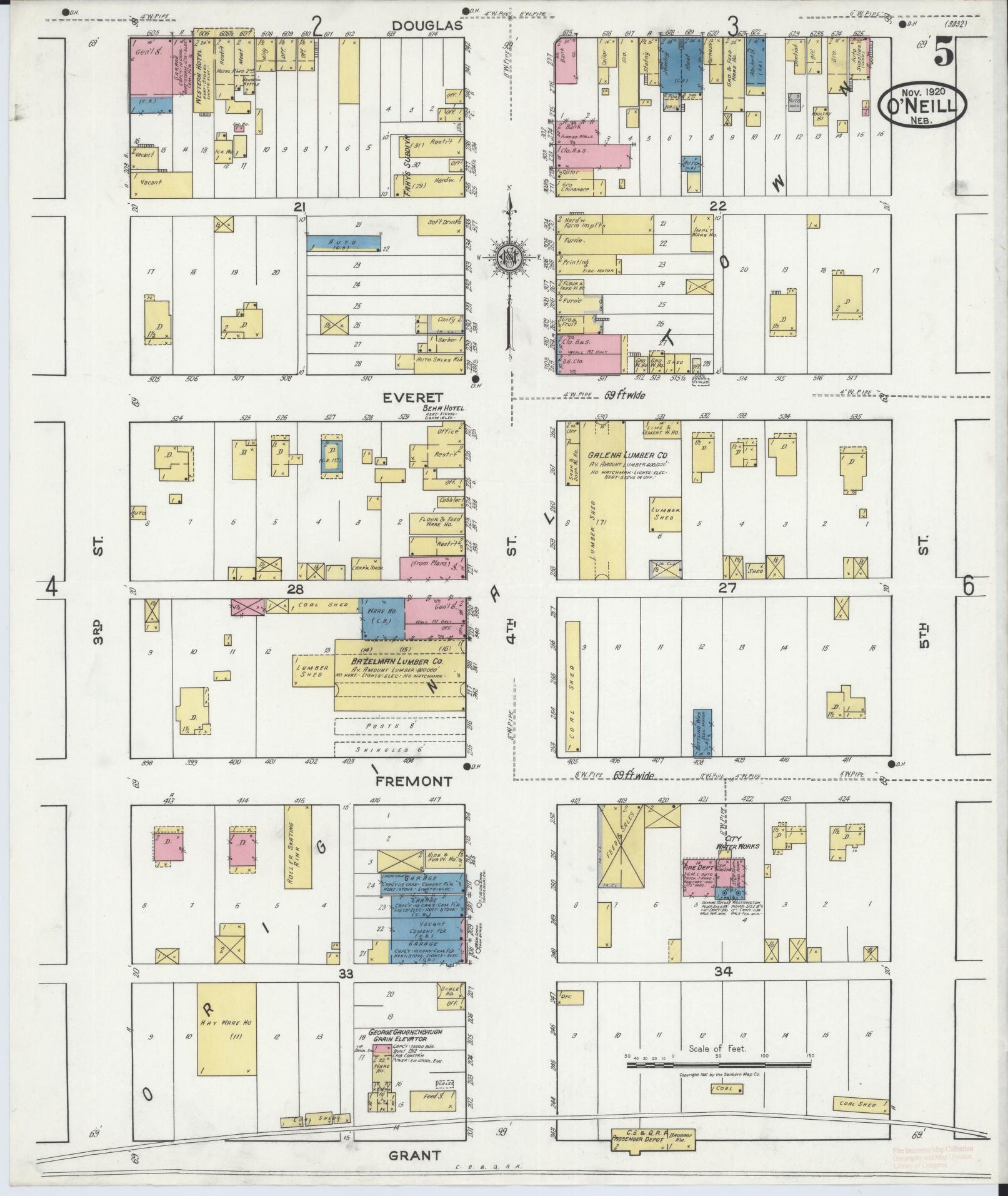 Sanborn Fire Insurance Map from O'Neill, Holt County, Nebraska (1920), Sheet #0005 - Complete Map Set gallery image, historic Sanborn map, vintage wall art, Nebraska Nebraska