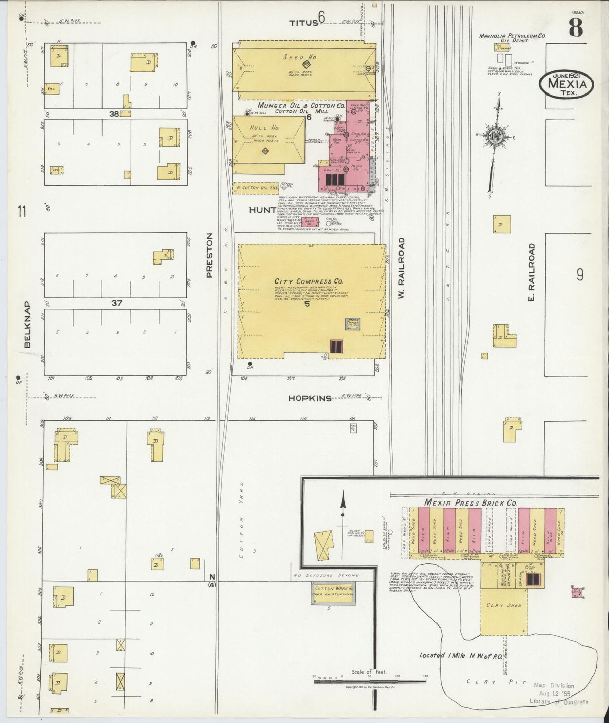 Sanborn Fire Insurance Map from Mexia, Limestone County, Texas (1921), Sheet #0008 - Historic Sanborn Fire Insurance Map Print, vintage old map wall art, antique decor, genealogy gift, Texas Texas map