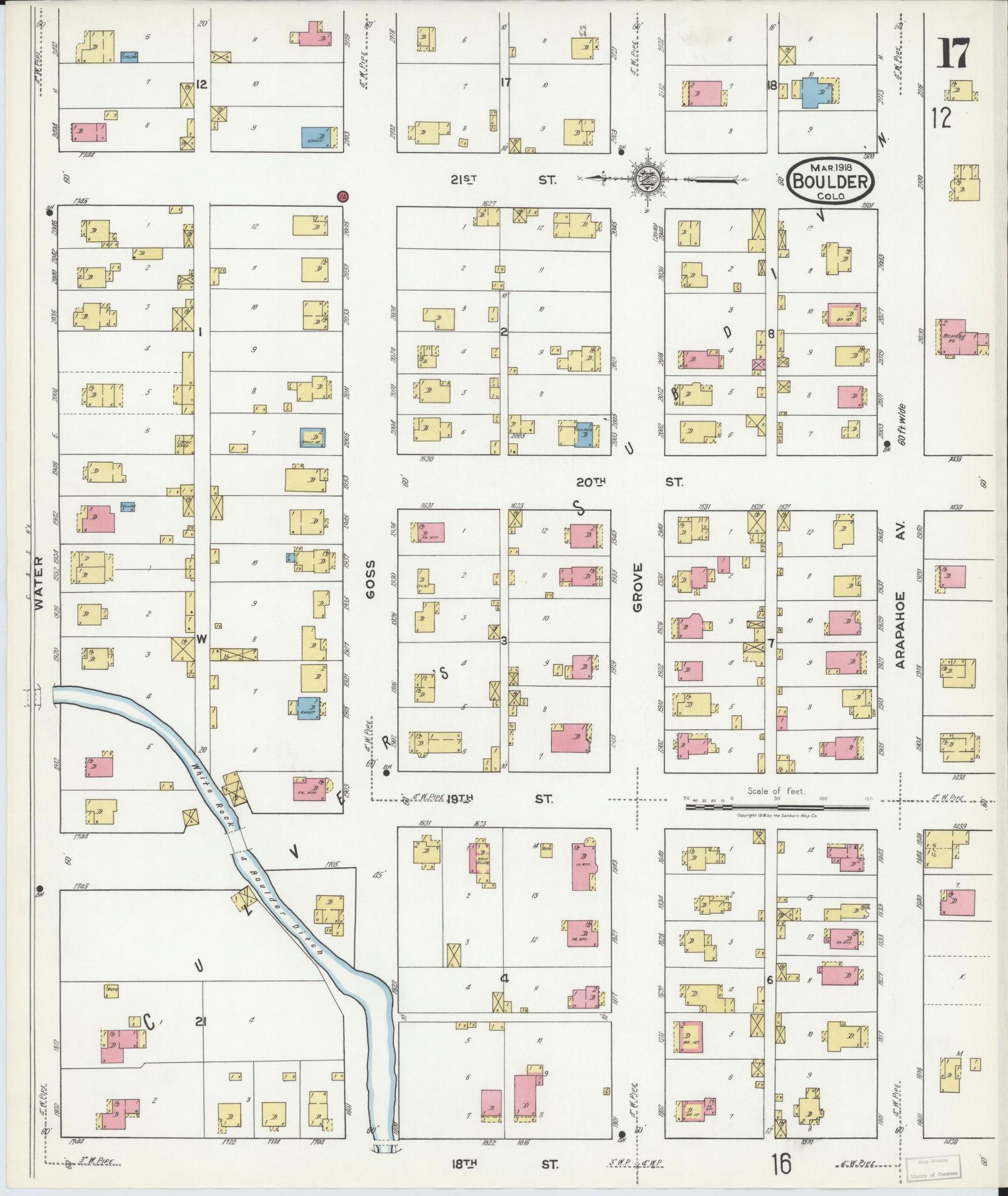 Sanborn Fire Insurance Map from Boulder, Boulder County, Colorado (1918), Sheet #0017 - Historic Sanborn Fire Insurance Map Print, vintage old map wall art, antique decor, genealogy gift, Colorado Colorado map