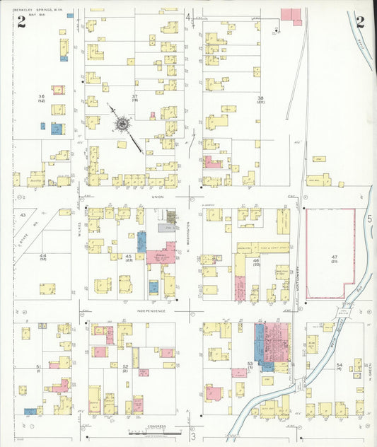 Sanborn Fire Insurance Map from Berkeley Springs, Morgan County, West Virginia (1941), Sheet #0002 - Historic Sanborn Fire Insurance Map Print, vintage old map wall art, antique decor, genealogy gift, West Virginia West Virginia map