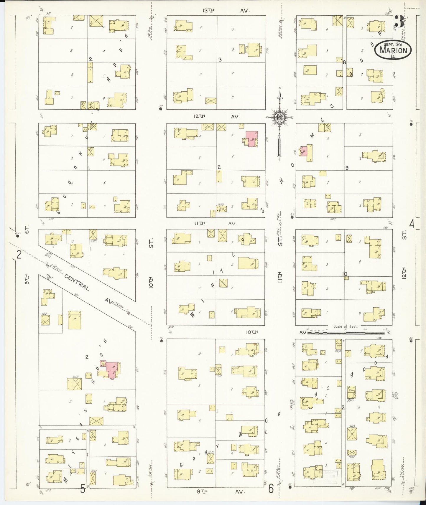 Sanborn Fire Insurance Map from Marion, Linn County, Iowa (1913), Sheet #0003 - Historic Sanborn Fire Insurance Map Print