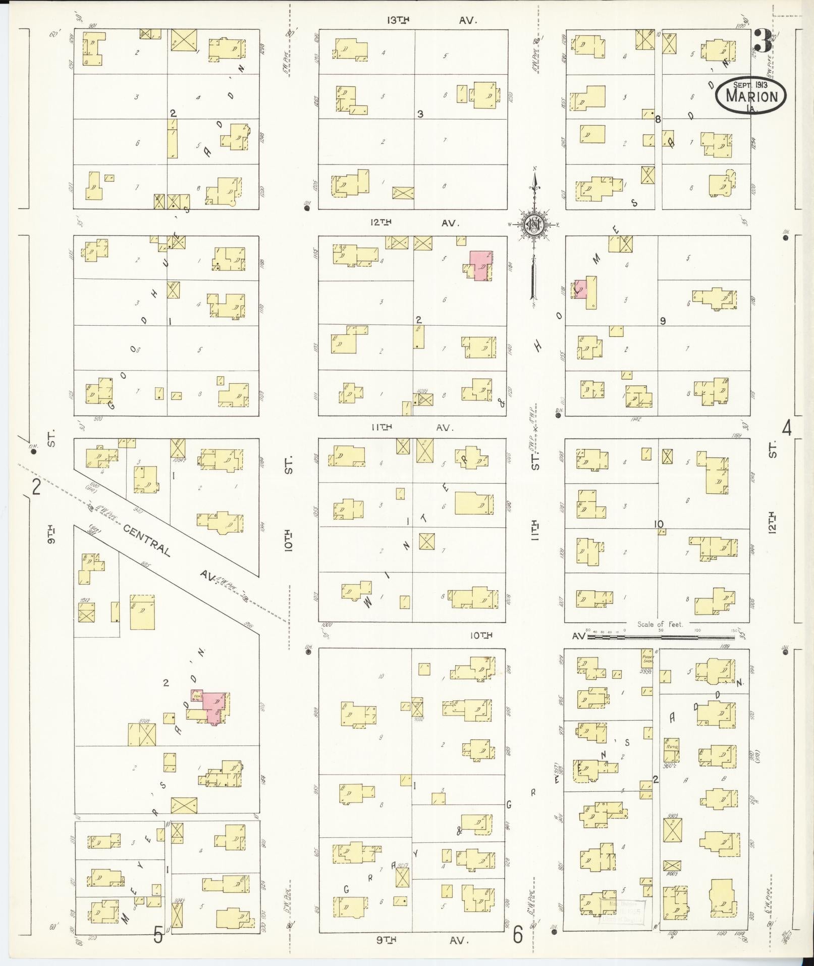 Sanborn Fire Insurance Map from Marion, Linn County, Iowa (1913), Sheet #0003 - Historic Sanborn Fire Insurance Map Print