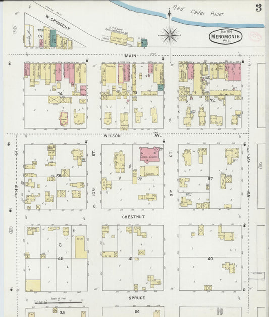 Sanborn Fire Insurance Map from Menomonie, Dunn County, Wisconsin (1894), Sheet #0003 - Historic Sanborn Fire Insurance Map Print, vintage old map wall art, antique decor, genealogy gift, Wisconsin Wisconsin map