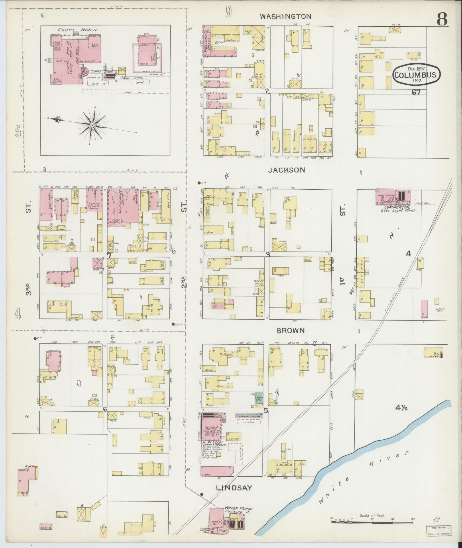 Sanborn Fire Insurance Map from Columbus, Bartholomew County, Indiana (1892), Sheet #0008 - Complete Map Set gallery image, historic Sanborn map, vintage wall art, Indiana Indiana