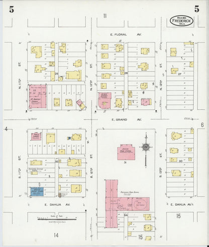 Sanborn Fire Insurance Map from Frederick, Tillman County, Oklahoma (1924), Sheet #0005 - Complete Map Set gallery image, historic Sanborn map, vintage wall art, Oklahoma Oklahoma