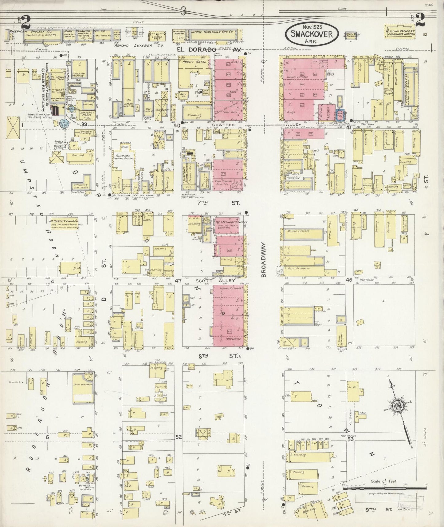 Sanborn Fire Insurance Map from Smackover, Union County, Arkansas (1925), Sheet #0002 - Historic Sanborn Fire Insurance Map Print, vintage old map wall art, antique decor, genealogy gift, Arkansas Arkansas map