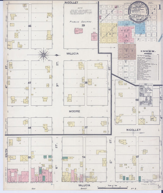 Sanborn Fire Insurance Map from Blue Earth, Faribault County, Minnesota (1891), Sheet #0001 - Complete Map Set gallery image, historic Sanborn map, vintage wall art, Minnesota Minnesota