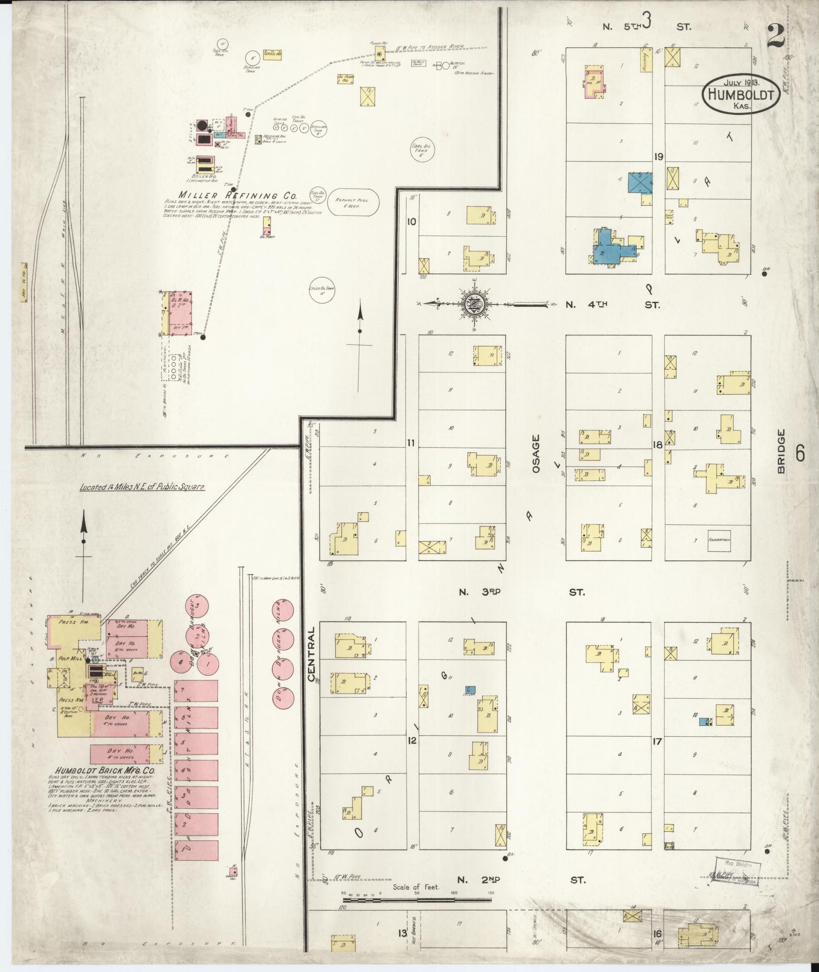 Sanborn Fire Insurance Map from Humboldt, Allen County, Kansas (1913), Sheet #0002 - Historic Sanborn Fire Insurance Map Print, vintage old map wall art, antique decor, genealogy gift, Kansas Kansas map