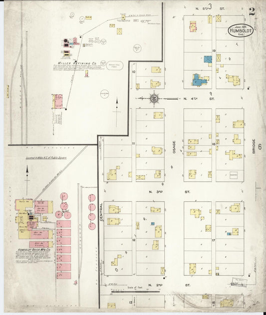 Sanborn Fire Insurance Map from Humboldt, Allen County, Kansas (1913), Sheet #0002 - Historic Sanborn Fire Insurance Map Print, vintage old map wall art, antique decor, genealogy gift, Kansas Kansas map