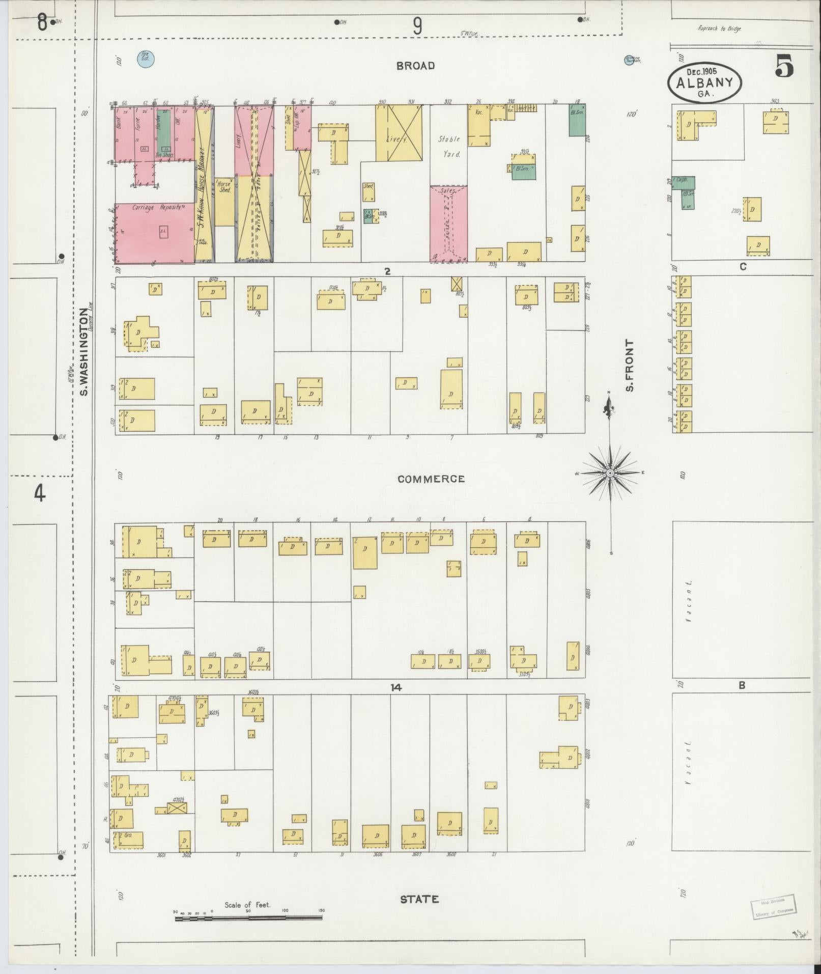 Sanborn Fire Insurance Map from Albany, Dougherty County, Georgia (1905), Sheet #0005 - Complete Map Set gallery image, historic Sanborn map, vintage wall art, Georgia Georgia