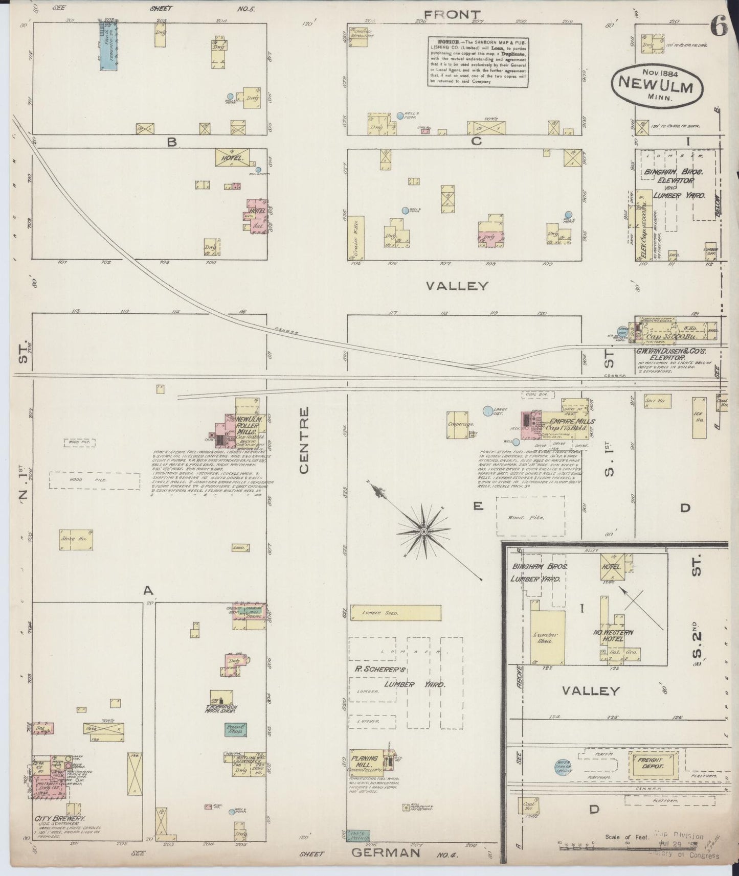 Sanborn Fire Insurance Map from New Ulm, Brown County, Minnesota (1884), Sheet #0006 - Historic Sanborn Fire Insurance Map Print, vintage old map wall art, antique decor, genealogy gift, Minnesota Minnesota map