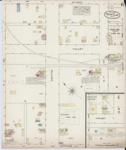 Sanborn Fire Insurance Map from New Ulm, Brown County, Minnesota (1884), Sheet #0006 - Historic Sanborn Fire Insurance Map Print, vintage old map wall art, antique decor, genealogy gift, Minnesota Minnesota map