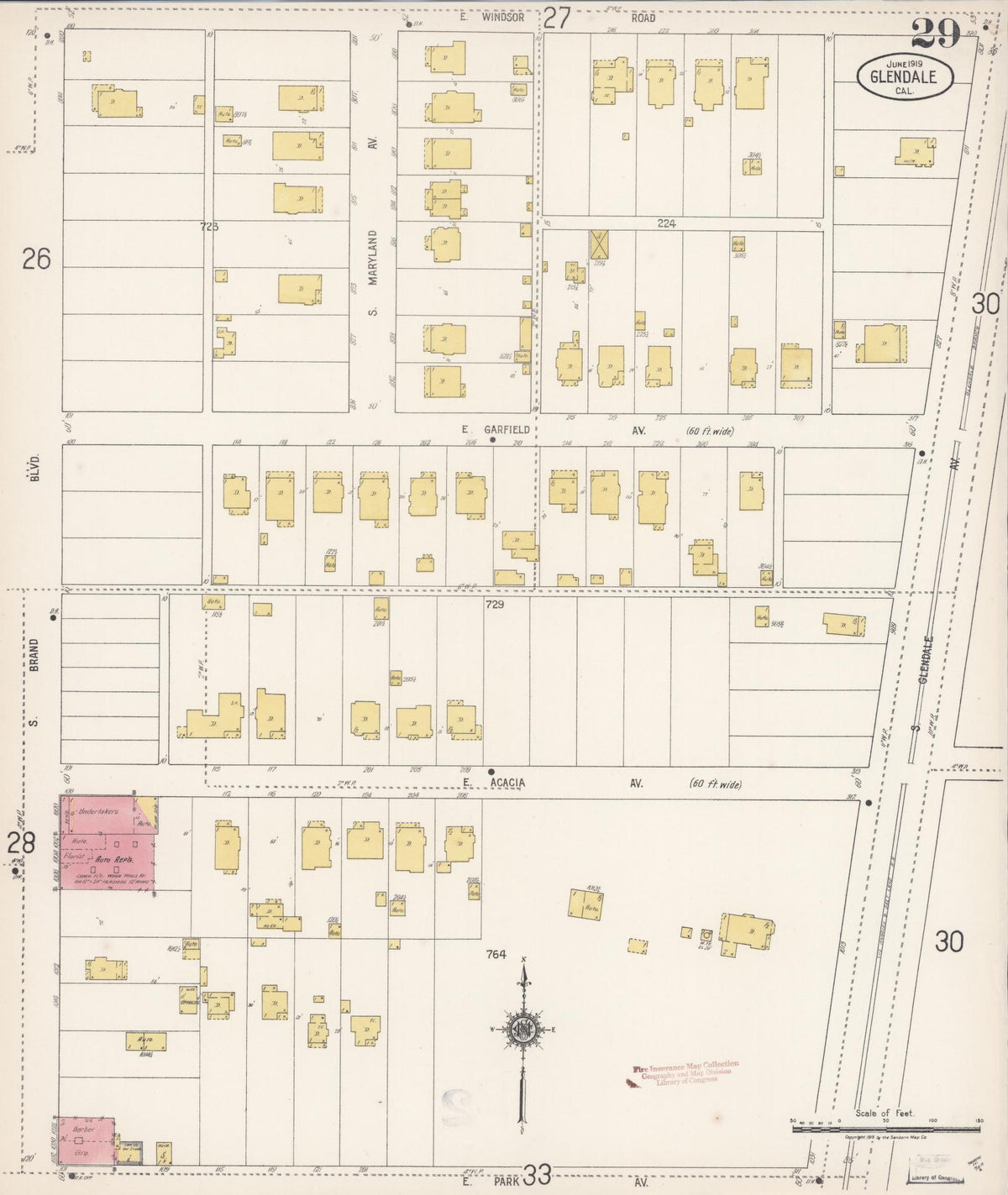 Sanborn Fire Insurance Map from Glendale, Los Angeles County, California (1919), Sheet #0029 - Complete Map Set gallery image, historic Sanborn map, vintage wall art, California California