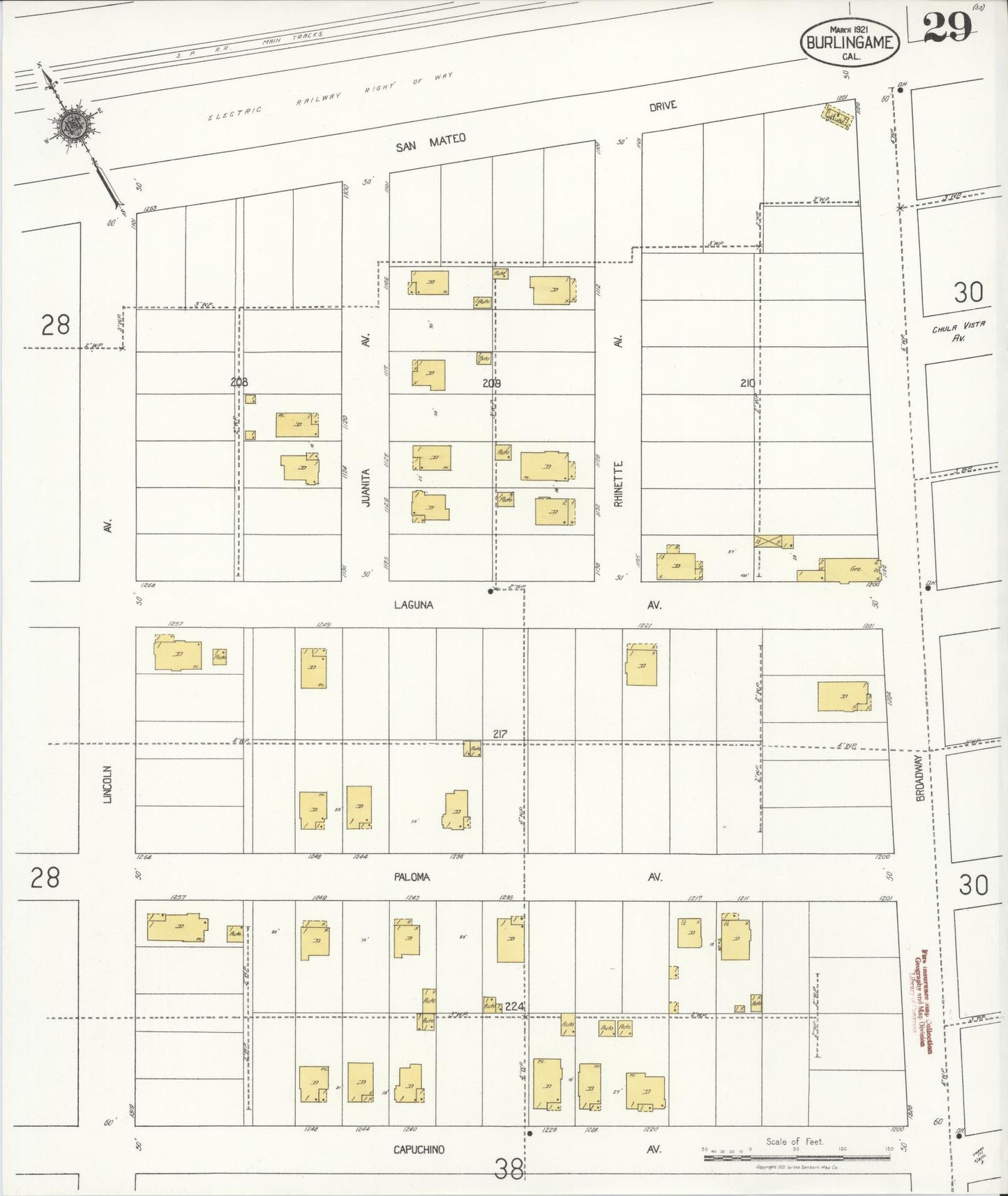 Sanborn Fire Insurance Map from Burlingame, San Mateo County, California (1921), Sheet #0029 - Complete Map Set gallery image, historic Sanborn map, vintage wall art, California California