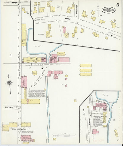 Sanborn Fire Insurance Map from Ashburnham, Worcester County, Massachusetts (1909), Sheet #0005 - Historic Sanborn Fire Insurance Map Print, vintage old map wall art, antique decor, genealogy gift, Massachusetts Massachusetts map