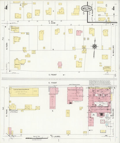 Sanborn Fire Insurance Map from Mullins, Marion County, South Carolina (1924), Sheet #0004 - Complete Map Set gallery image, historic Sanborn map, vintage wall art, South Carolina South Carolina