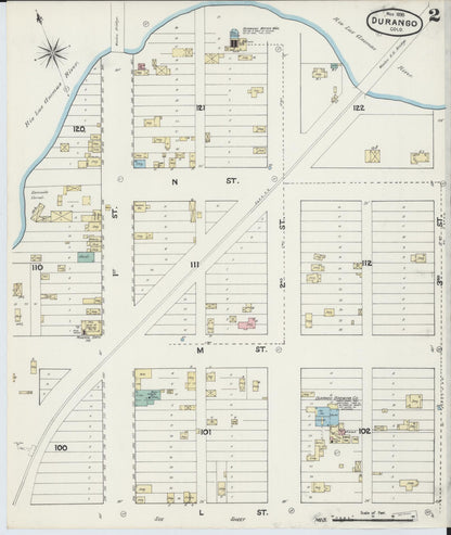 Sanborn Fire Insurance Map from Durango, La Plata County, Colorado (1890), Sheet #0002 - Complete Map Set gallery image, historic Sanborn map, vintage wall art, Colorado Colorado