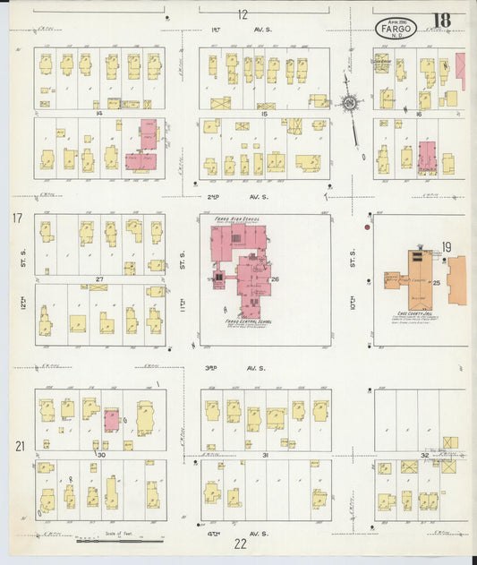 Sanborn Fire Insurance Map from Fargo, Cass County, North Dakota (1916), Sheet #0018 - Historic Sanborn Fire Insurance Map Print, vintage old map wall art, antique decor, genealogy gift, North Dakota North Dakota map