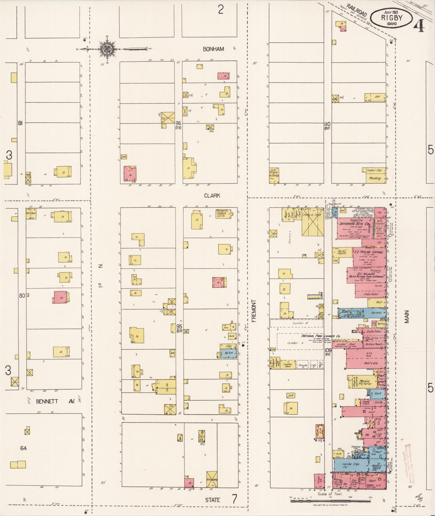 Sanborn Fire Insurance Map from Rigby, Jefferson County, Idaho (1921), Sheet #0004 - Historic Sanborn Fire Insurance Map Print, vintage old map wall art, antique decor, genealogy gift, Idaho Idaho map