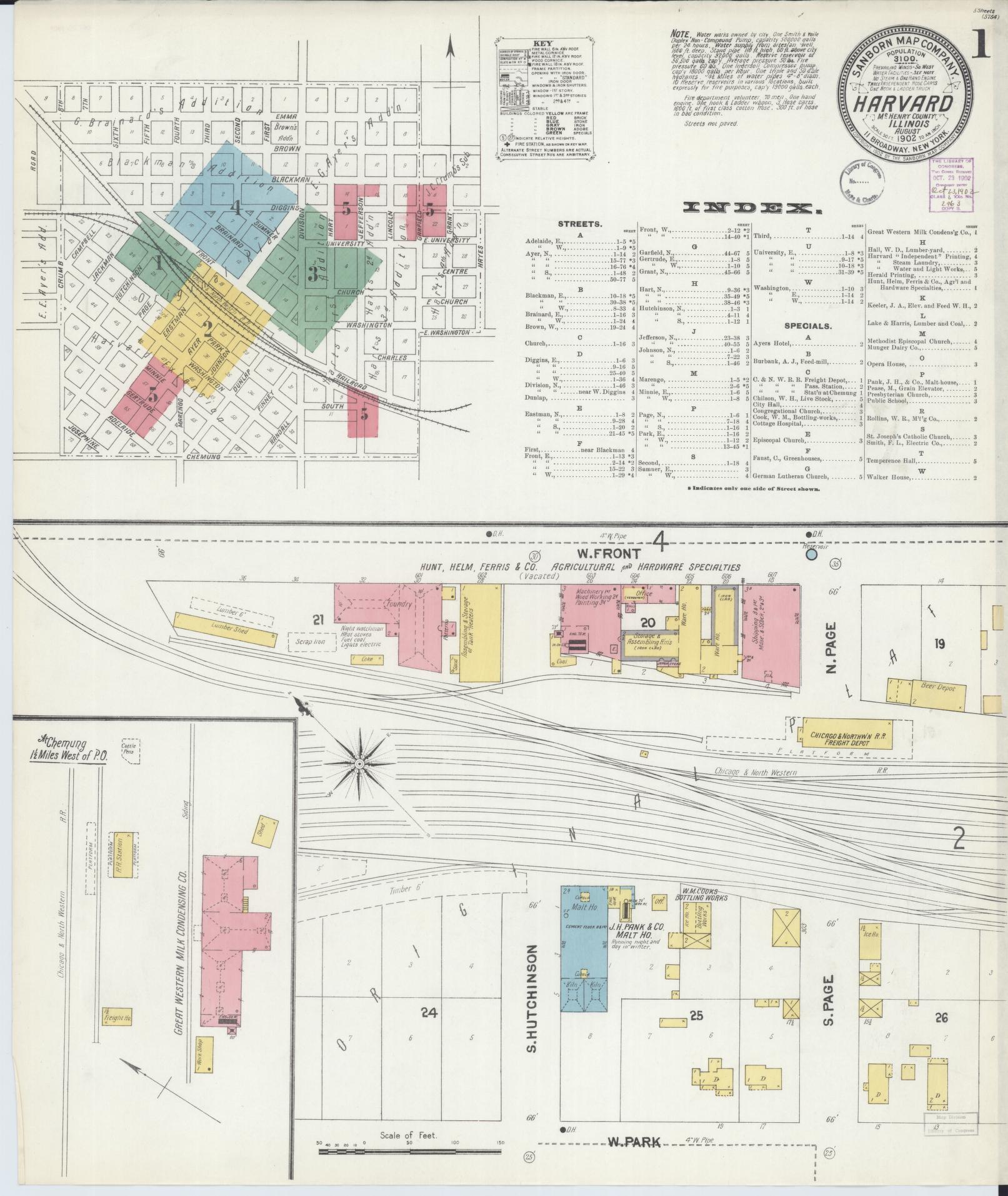 Sanborn Fire Insurance Map from Harvard, McHenry County, Illinois (1902), Sheet #0001 - Historic Sanborn Fire Insurance Map Print, vintage old map wall art, antique decor, genealogy gift, Illinois Illinois map