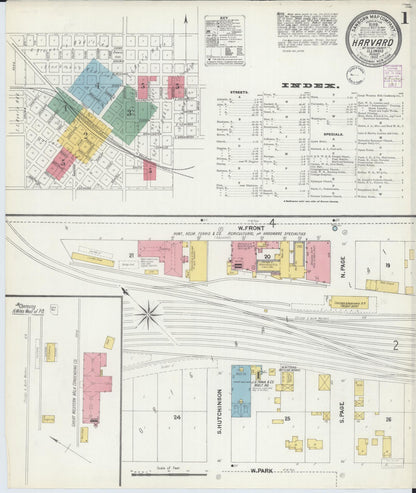 Sanborn Fire Insurance Map from Harvard, McHenry County, Illinois (1902), Sheet #0001 - Historic Sanborn Fire Insurance Map Print, vintage old map wall art, antique decor, genealogy gift, Illinois Illinois map