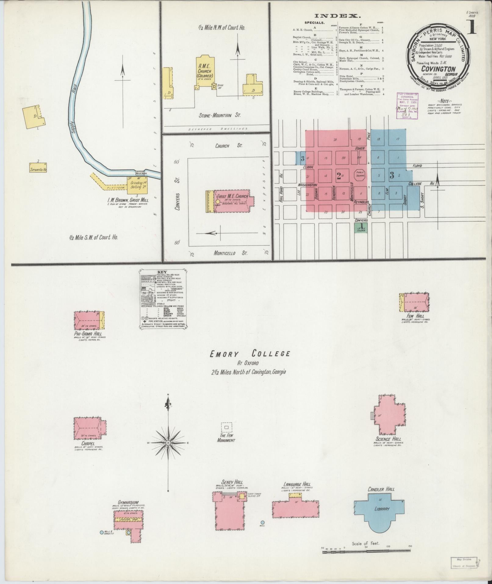 Sanborn Fire Insurance Map from Covington, Newton County, Georgia (1901), Sheet #0001 - Complete Map Set gallery image, historic Sanborn map, vintage wall art, Georgia Georgia