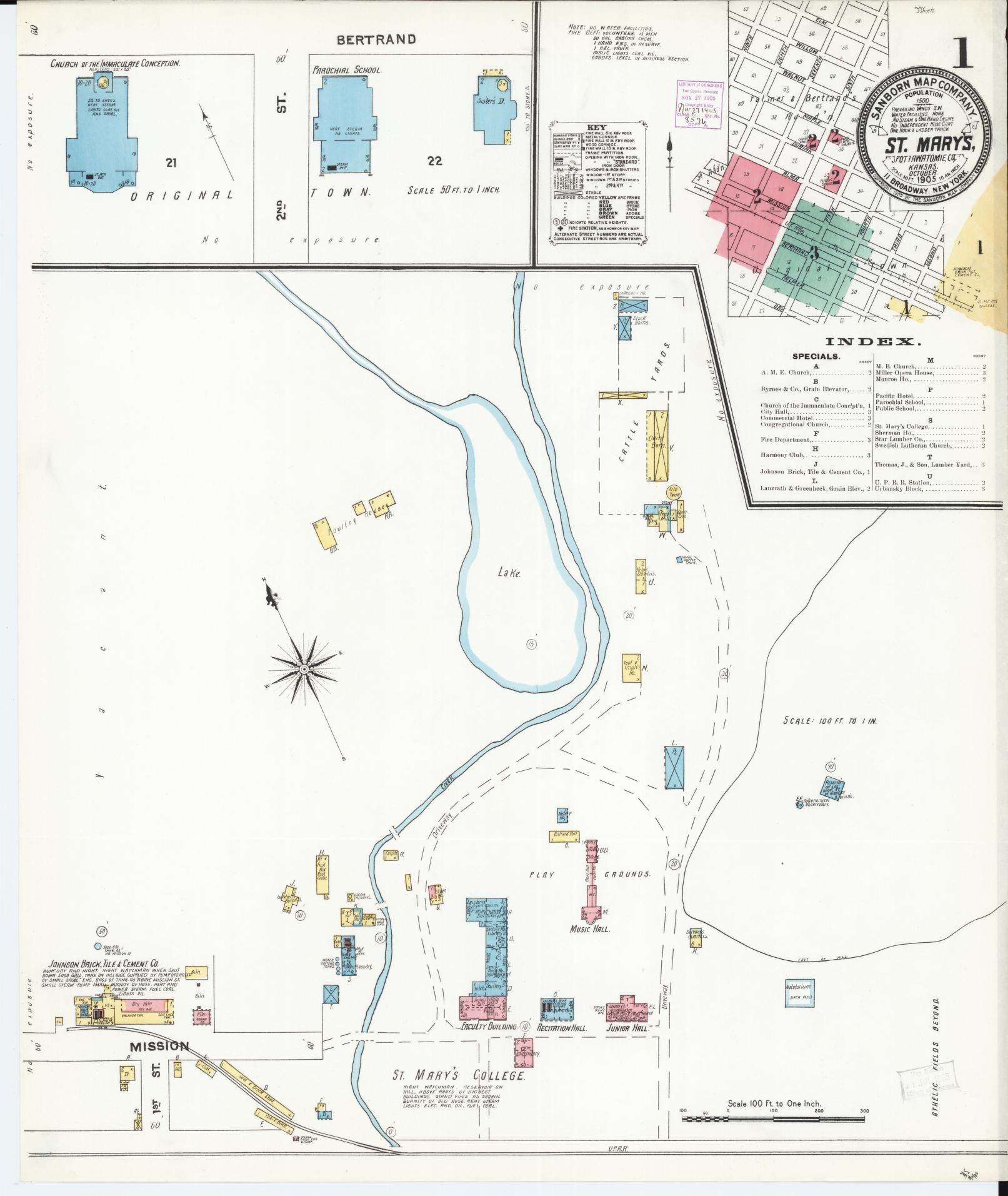 Sanborn Fire Insurance Map from Saint Marys, Pottawatomie County, Kansas (1905), Sheet #0001 - Complete Map Set gallery image, historic Sanborn map, vintage wall art, Kansas Kansas