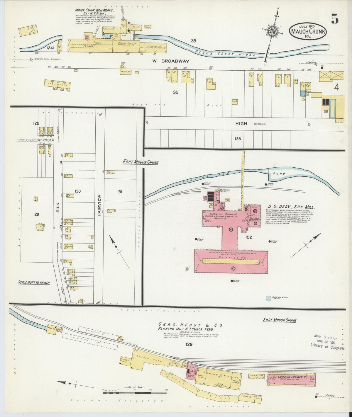 Sanborn Fire Insurance Map from Mauch Chunk, Carbon County, Pennsylvania (1915), Sheet #0005 - Historic Sanborn Fire Insurance Map Print, vintage old map wall art, antique decor, genealogy gift, Pennsylvania Pennsylvania map