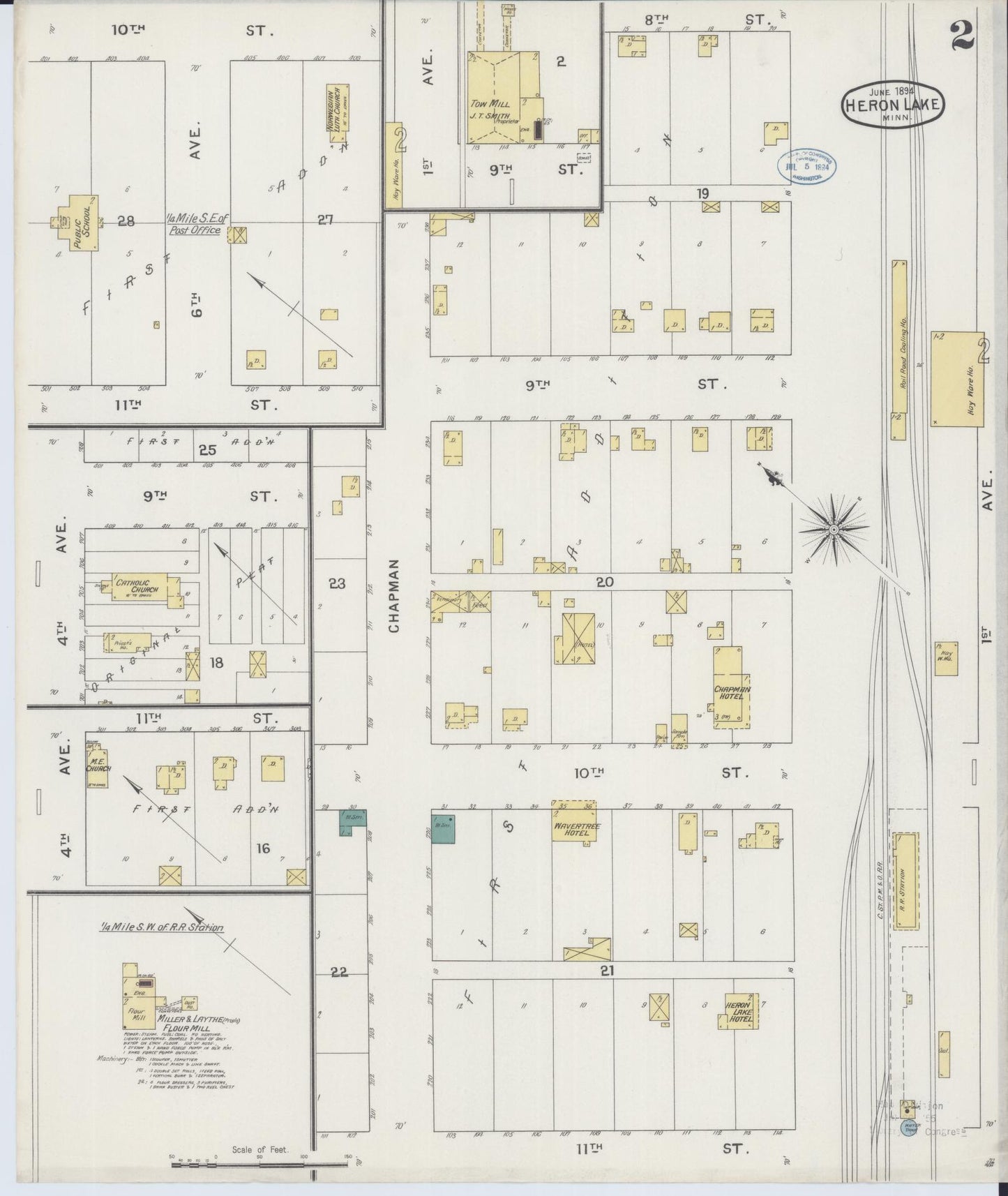 Sanborn Fire Insurance Map from Heron Lake, Jackson County, Minnesota (1894), Sheet #0002 - Historic Sanborn Fire Insurance Map Print, vintage old map wall art, antique decor, genealogy gift, Minnesota Minnesota map
