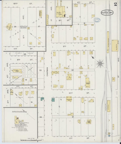 Sanborn Fire Insurance Map from Heron Lake, Jackson County, Minnesota (1894), Sheet #0002 - Historic Sanborn Fire Insurance Map Print, vintage old map wall art, antique decor, genealogy gift, Minnesota Minnesota map
