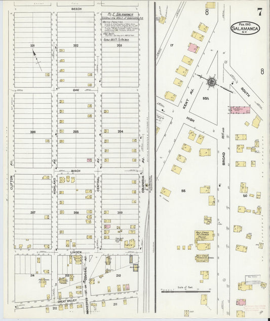 Sanborn Fire Insurance Map from Salamanca, Cattaraugus County, New York (1910), Sheet #0007 - Historic Sanborn Fire Insurance Map Print, vintage old map wall art, antique decor, genealogy gift, New York New York map