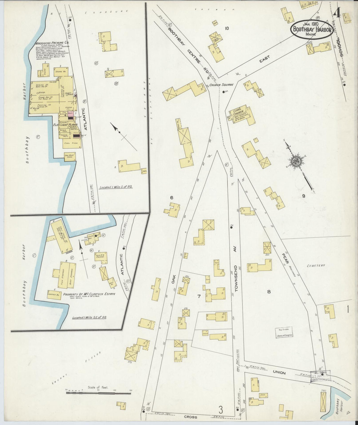 Sanborn Fire Insurance Map from Boothbay Harbor, Lincoln County, Maine (1910), Sheet #0004 - Complete Map Set gallery image, historic Sanborn map, vintage wall art, Maine Maine