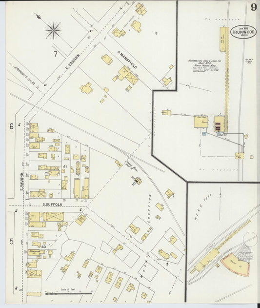 Sanborn Fire Insurance Map from Ironwood, Gogebic County, Michigan (1898), Sheet #0009 - Historic Sanborn Fire Insurance Map Print, vintage old map wall art, antique decor, genealogy gift, Michigan Michigan map