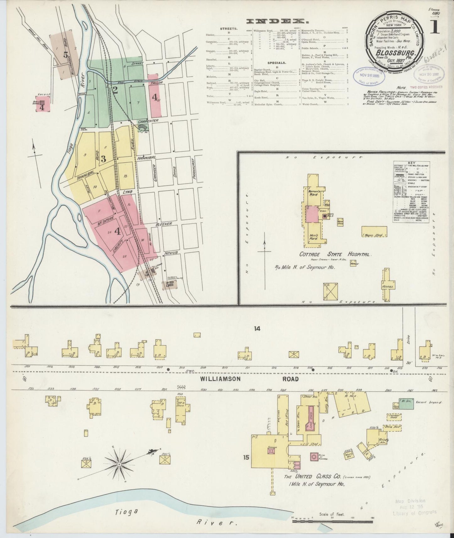 Sanborn Fire Insurance Map from Blossburg, Tioga County, Pennsylvania (1897), Sheet #0001 - Historic Sanborn Fire Insurance Map Print, vintage old map wall art, antique decor, genealogy gift, Pennsylvania Pennsylvania map