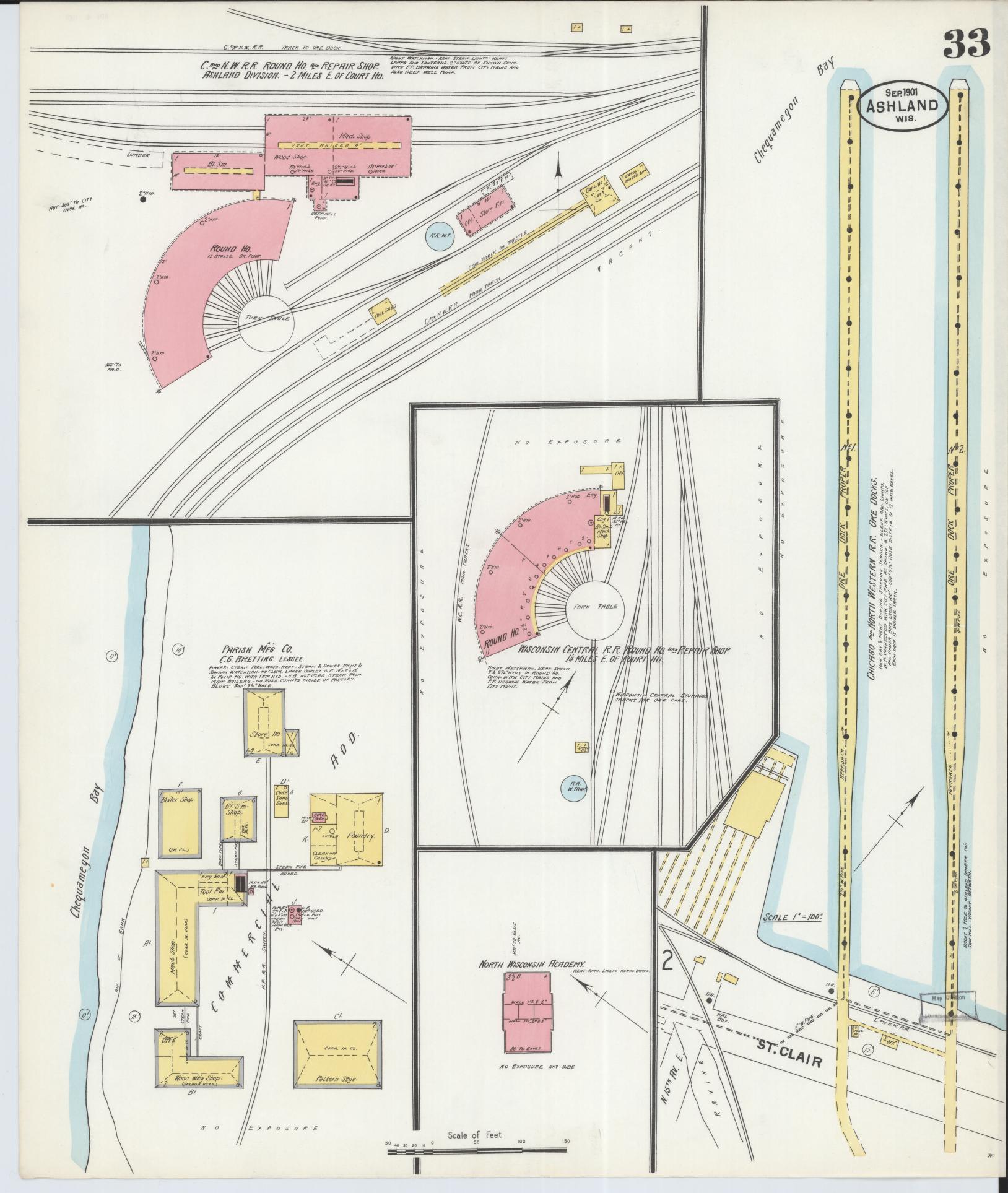 Sanborn Fire Insurance Map from Ashland, Ashland County, Wisconsin (1901), Sheet #0033 - Historic Sanborn Fire Insurance Map Print, vintage old map wall art, antique decor, genealogy gift, Wisconsin Wisconsin map