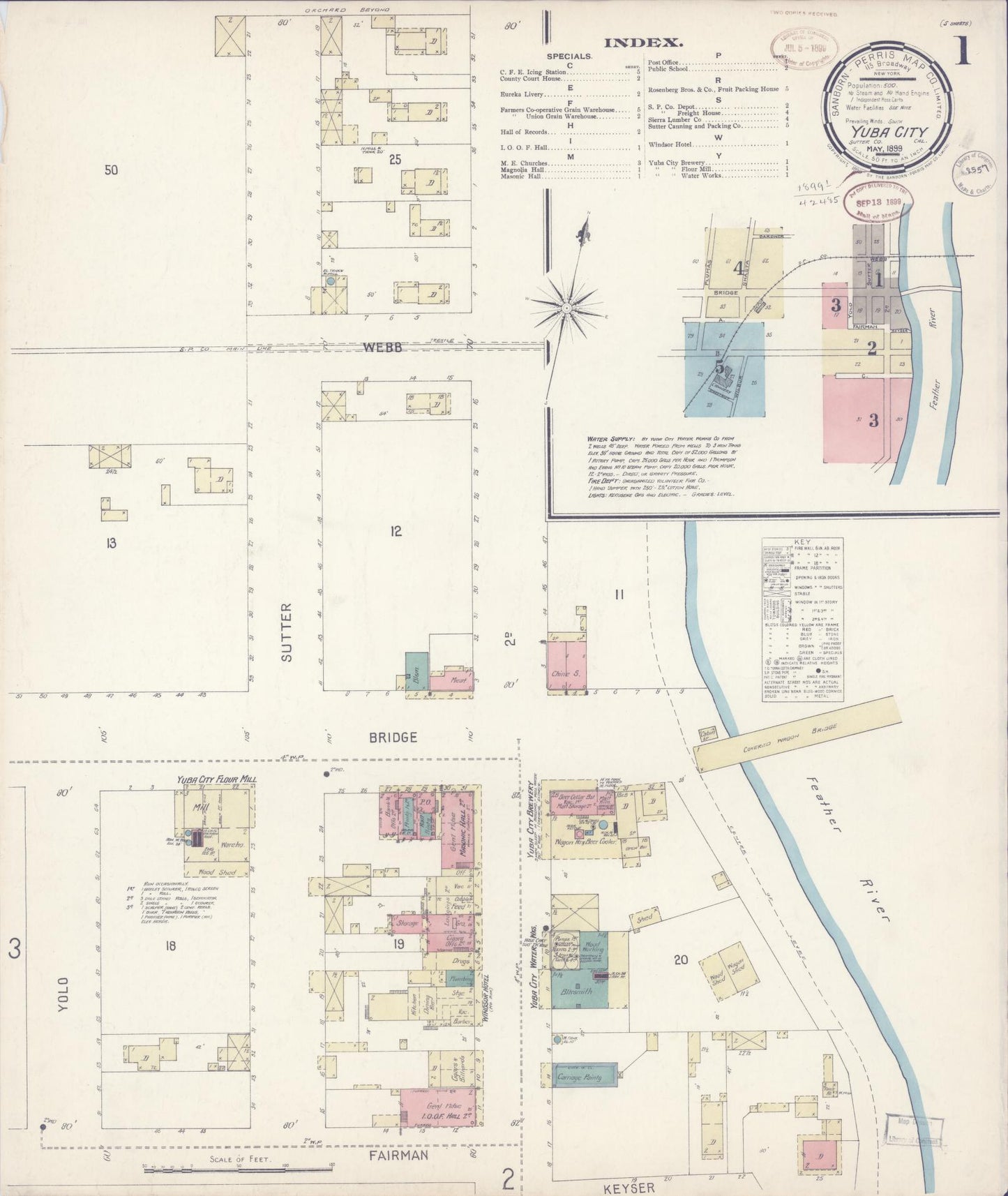 Sanborn Fire Insurance Map from Yuba City, Sutter County, California (1899), Sheet #0001 - Complete Map Set gallery image, historic Sanborn map, vintage wall art, California California