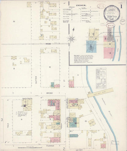 Sanborn Fire Insurance Map from Yuba City, Sutter County, California (1899), Sheet #0001 - Complete Map Set gallery image, historic Sanborn map, vintage wall art, California California