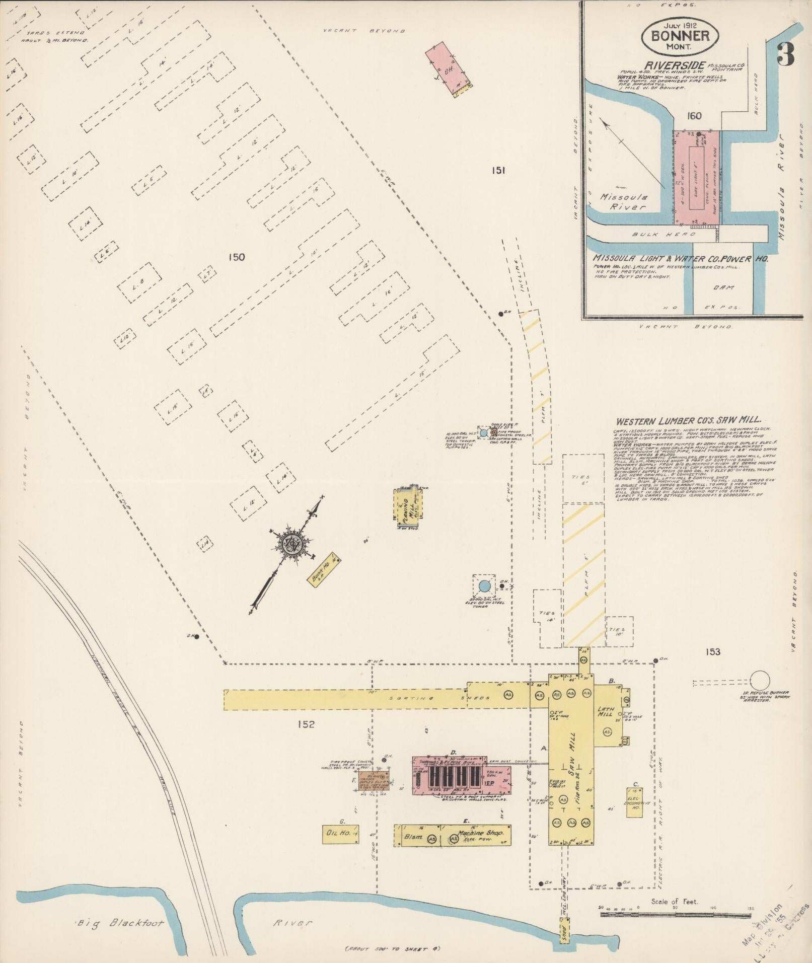 Sanborn Fire Insurance Map from Bonner, Missoula County, Montana (1912), Sheet #0003 - Complete Map Set gallery image, historic Sanborn map, vintage wall art, Montana Montana