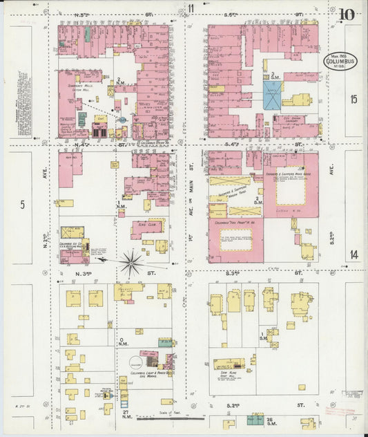 Sanborn Fire Insurance Map from Columbus, Lowndes County, Mississippi (1905), Sheet #0010 - Historic Sanborn Fire Insurance Map Print, vintage old map wall art, antique decor, genealogy gift, Mississippi Mississippi map