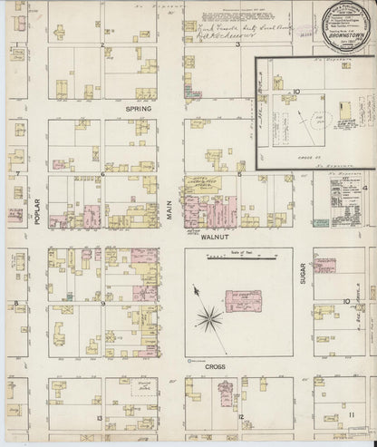 Sanborn Fire Insurance Map from Brownstown, Jackson County, Indiana (1887), Sheet #0001 - Historic Sanborn Fire Insurance Map Print, vintage old map wall art, antique decor, genealogy gift, Indiana Indiana map