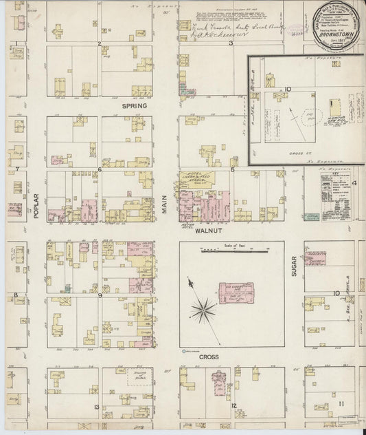 Sanborn Fire Insurance Map from Brownstown, Jackson County, Indiana (1887), Sheet #0001 - Historic Sanborn Fire Insurance Map Print, vintage old map wall art, antique decor, genealogy gift, Indiana Indiana map