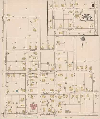 Sanborn Fire Insurance Map from Marianna, Jackson County, Florida (1922), Sheet #0006 - Complete Map Set gallery image, historic Sanborn map, vintage wall art, Florida Florida