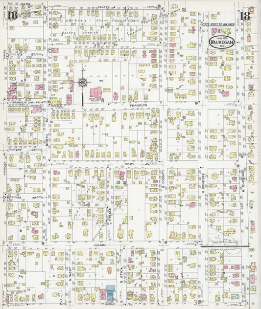 Sanborn Fire Insurance Map from Waukegan, Lake County, Illinois (1924), Sheet #0018 - Historic Sanborn Fire Insurance Map Print, vintage old map wall art, antique decor, genealogy gift, Illinois Illinois map